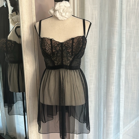 💗 Adore Me sexy black bodice sheer chemise 38D NWOT supportive nightgown - Picture 2 of 12